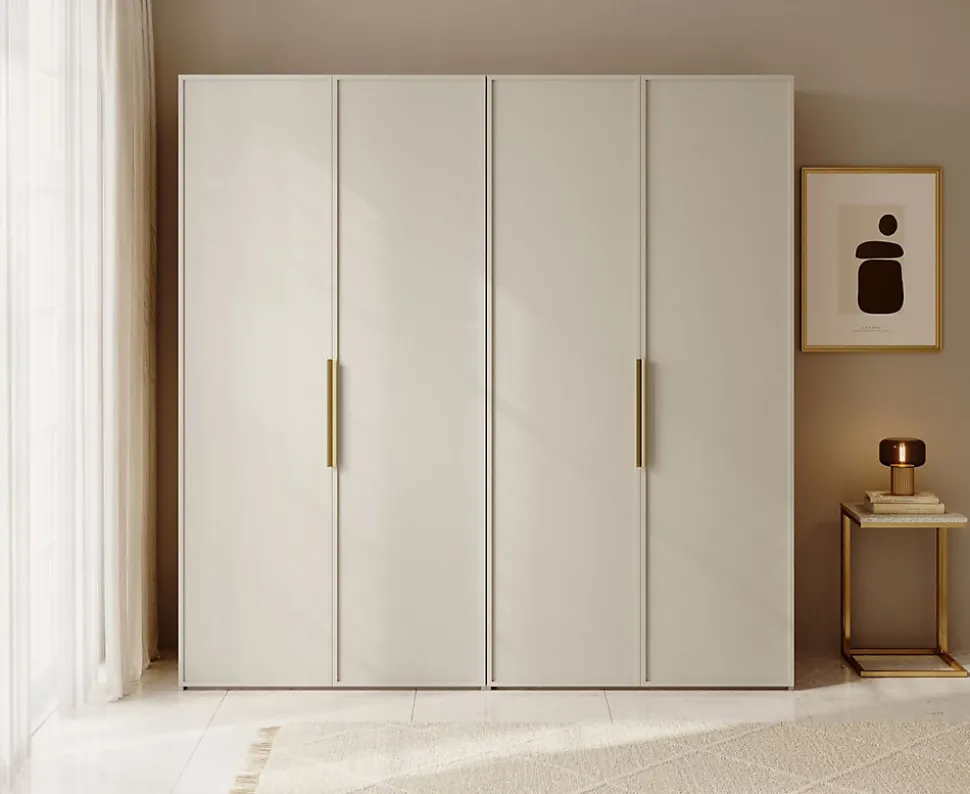Armoire 4 portes avec 2 tringles et étagères 200 cm FRAME grège