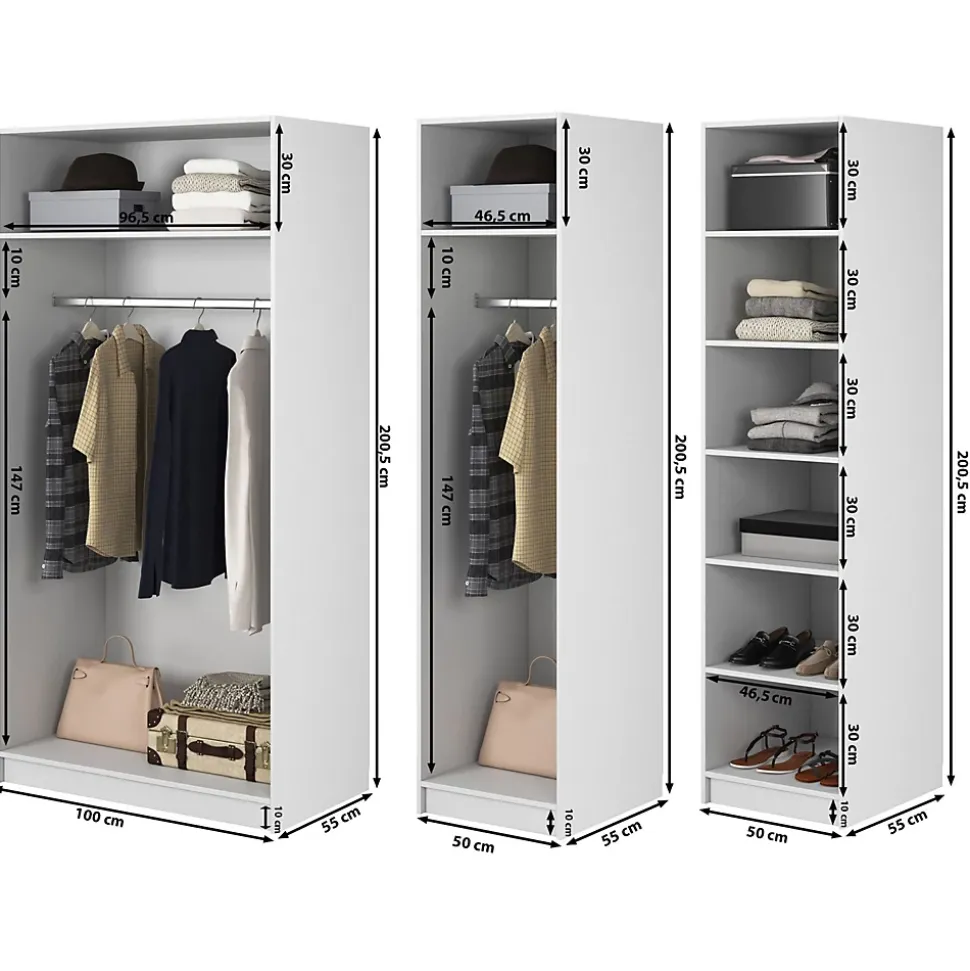 Armoire 4 portes avec 2 tringles et étagères 200 cm FRAME grège