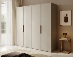 Armoire 4 portes avec 2 tringle et tiroirs 200 cm FRAME grège