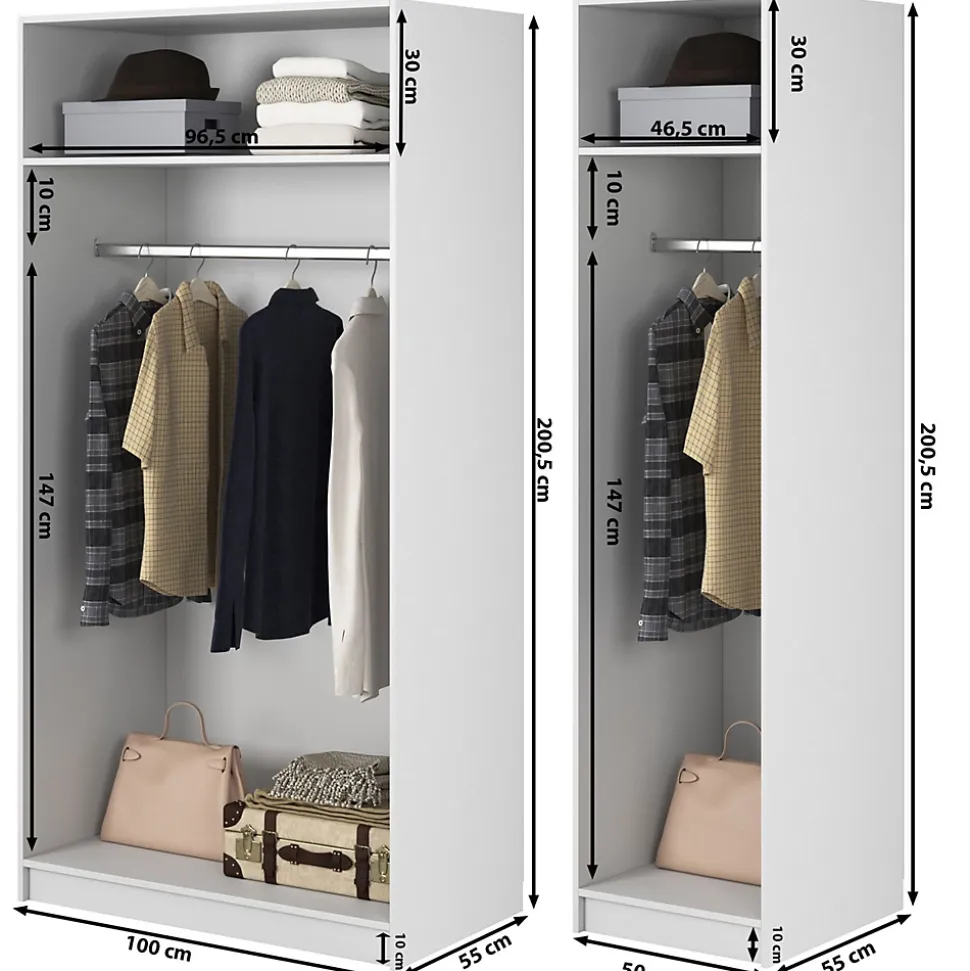 Armoire 3 portes avec deux tringles 150 cm FRAME noir