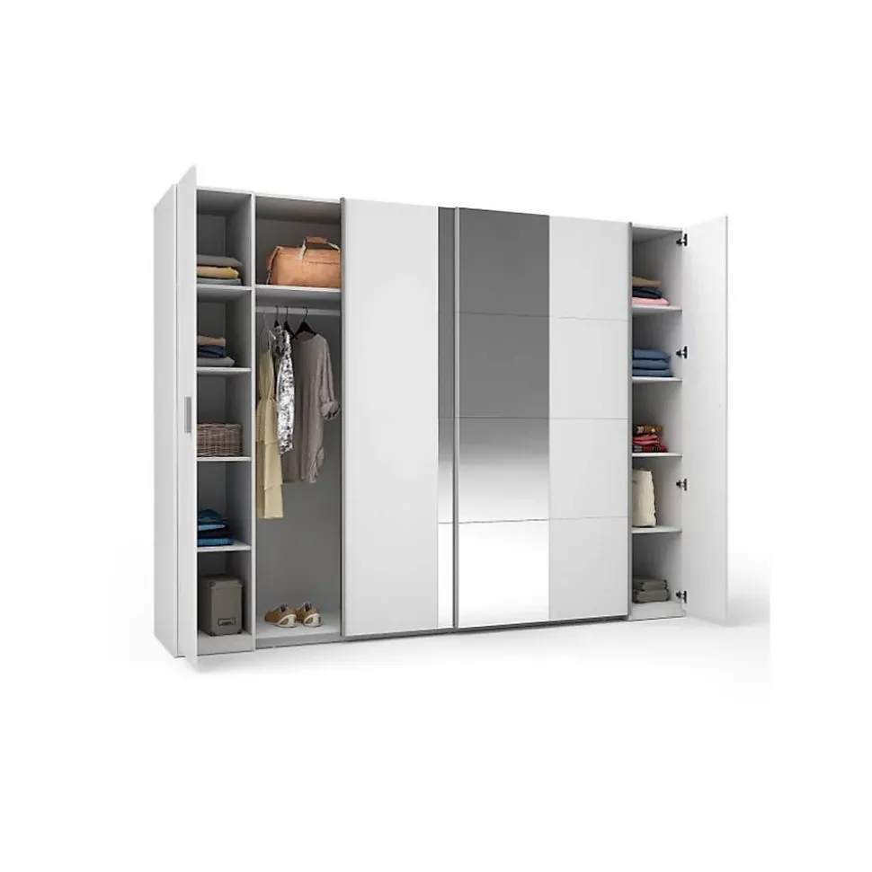 Armoire 4 portes avec miroir STAR Blanc Avec penderie L264 cm