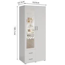 Armoire 2 portes avec miroir TOM Dimensions H185 x L80 x P52 cm Coloris blanc Style design