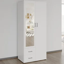 Armoire 2 portes avec miroir TOM Dimensions H185 x L80 x P52 cm Coloris blanc Style design