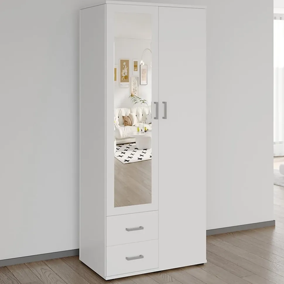 Armoire 2 portes avec miroir TOM Dimensions H185 x L80 x P52 cm Coloris blanc Style design