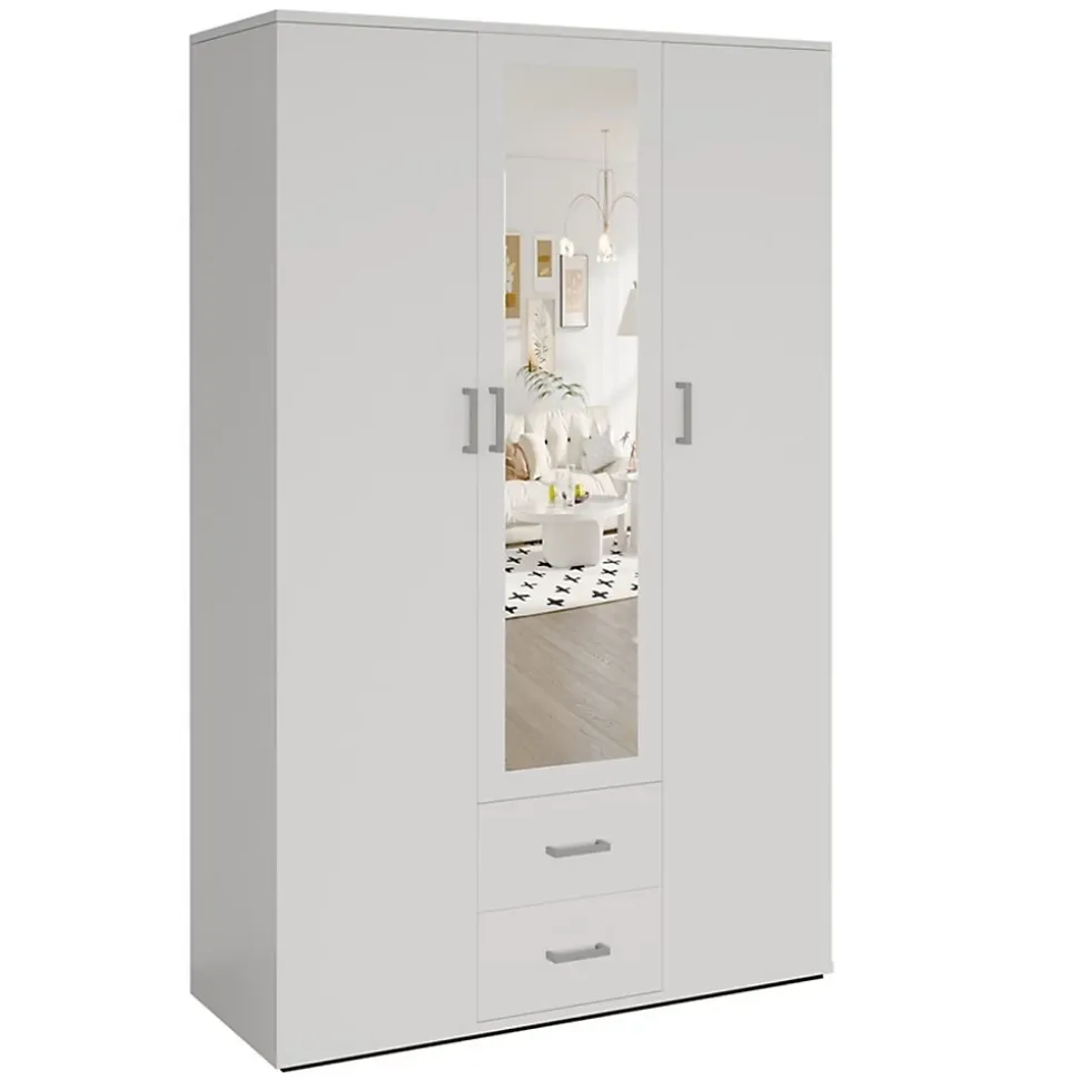 Armoire 3 portes avec miroir TOM Dimensions H185 x L120 x P52 cm Coloris blanc Style design
