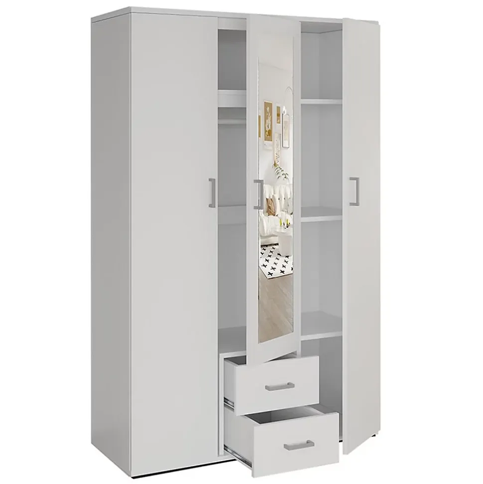 Armoire 3 portes avec miroir TOM Dimensions H185 x L120 x P52 cm Coloris blanc Style design