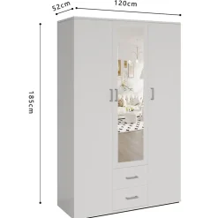 Armoire 3 portes avec miroir TOM Dimensions H185 x L120 x P52 cm Coloris blanc Style design