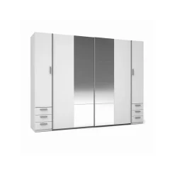 Armoire 4 portes avec miroir et 6 tiroirs STAR Blanc L264 cm
