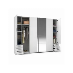 Armoire 4 portes avec miroir et 6 tiroirs STAR Blanc L264 cm