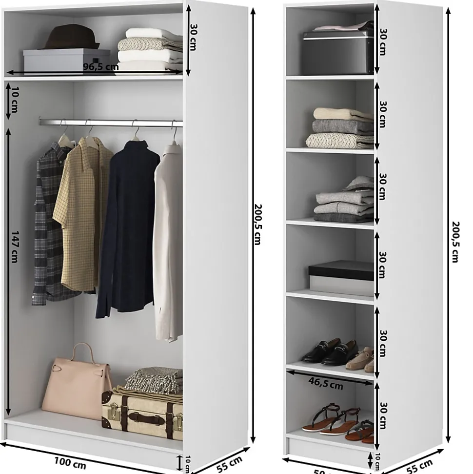 Armoire 3 portes avec tringle et étagères 150 cm FRAME noir