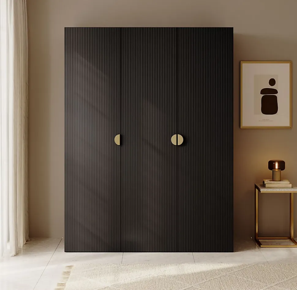 Armoire 3 portes avec tringle et étagères 150 cm FRAME noir