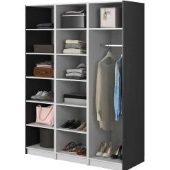 Armoire 3 portes avec tringle et étagères 150 cm FRAME noir