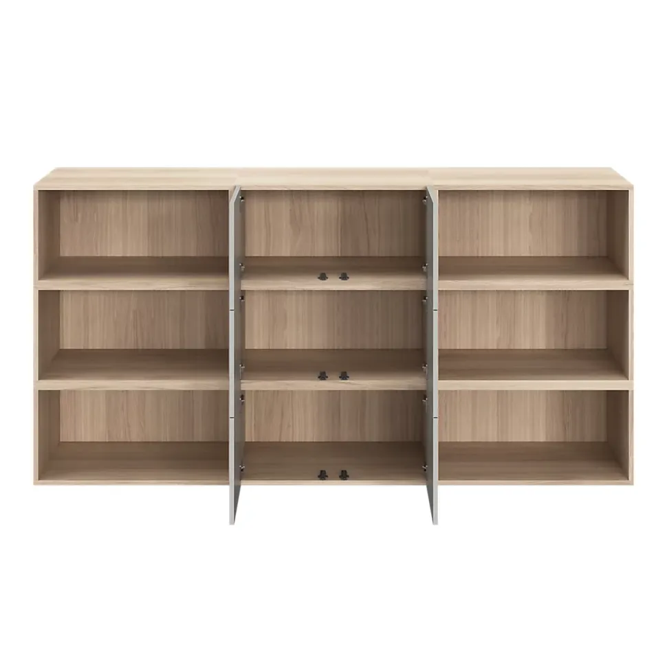 Armoire 6 portes battantes gris clair et effet chêne GoodHome Atomia H. 112 x L. 225 x P. 35 cm