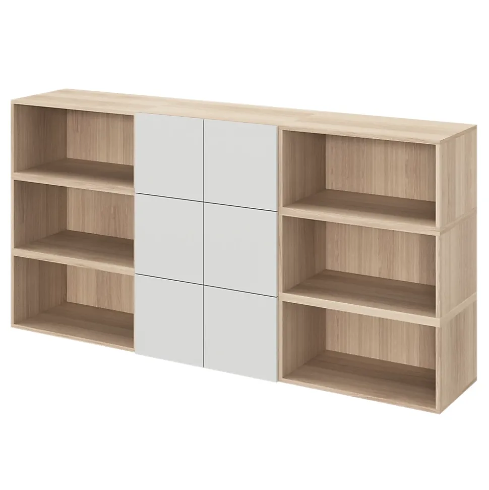 Armoire 6 portes battantes gris clair et effet chêne GoodHome Atomia H. 112 x L. 225 x P. 35 cm