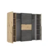 Armoire 2 portes battantes + 2 portes coulissantes - Decor chene artisan et beton gris - L 270,3 x P 61,2 x H 210 cm - NARAGO