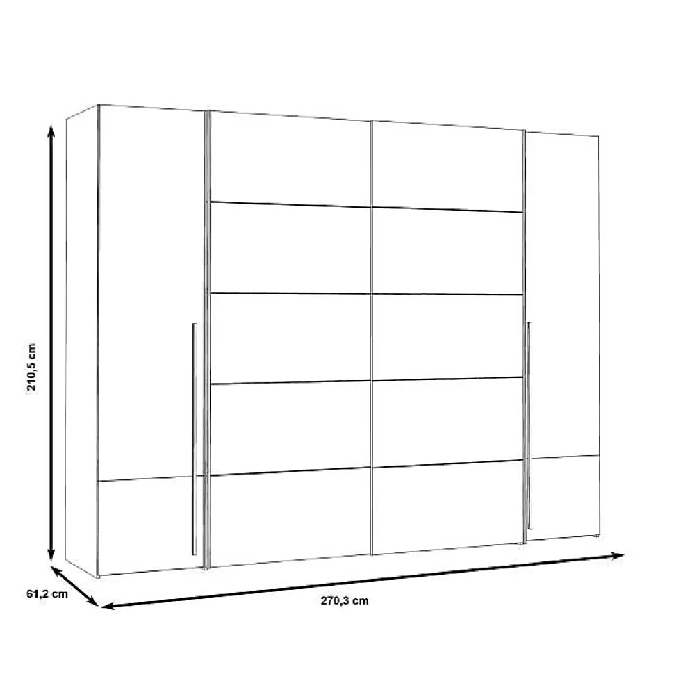 Armoire 2 portes battantes + 2 portes coulissantes - Decor chene artisan et beton gris - L 270,3 x P 61,2 x H 210 cm - NARAGO
