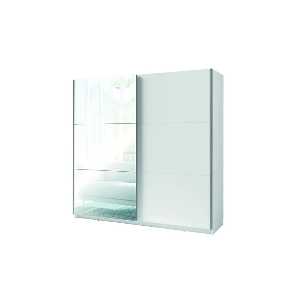 Armoire 2 portes coulissantes avec miroir - 150 cm- blanc alpin mat - collection ARSALA
