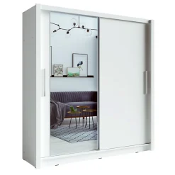Armoire 2 portes coulissantes avec miroir 205 cm - blanc - Collection OZZULA