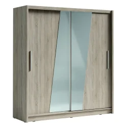 Armoire 2 portes coulissantes avec miroir oblique 205 cm - chene sonoma - Collection BAHIA