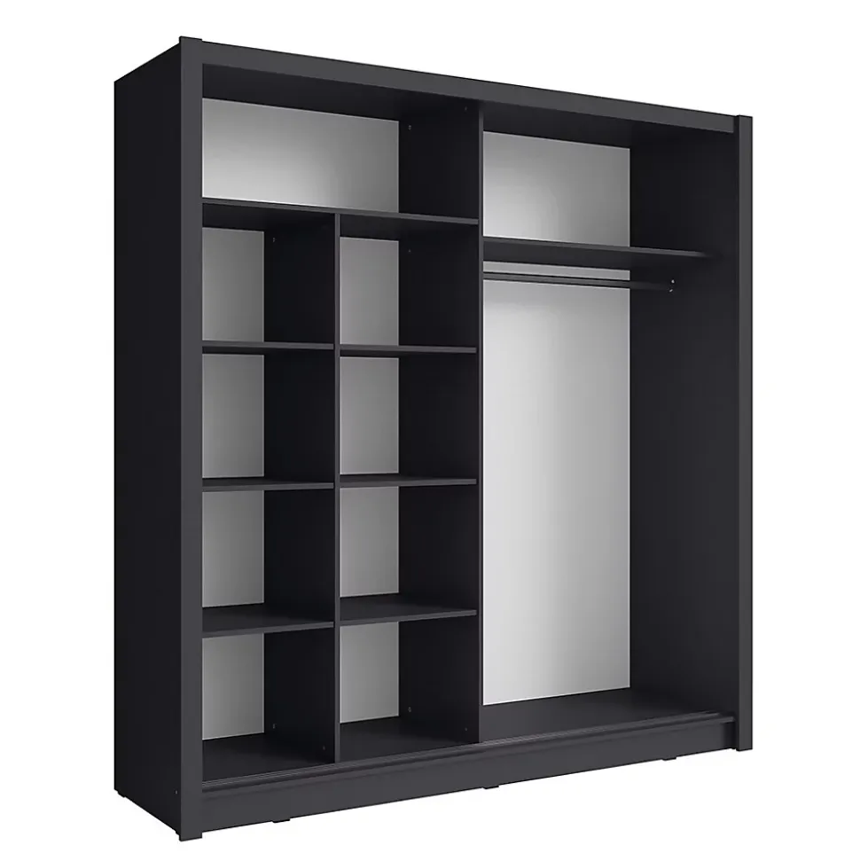 Armoire 2 portes coulissantes avec miroir - 205 cm - gris graphite - collection OZZULA