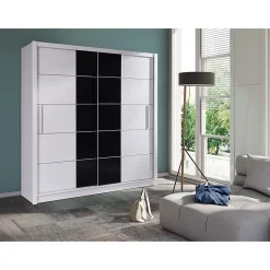 Armoire 2 portes coulissantes - blanc et noir - Collection BRESCIA