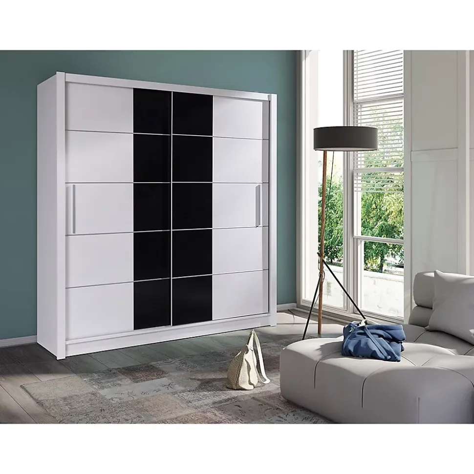 Armoire 2 portes coulissantes - blanc et noir - Collection BRESCIA