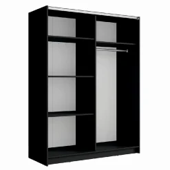 Armoire 2 portes coulissantes avec miroir 150 cm - noir et chene - Collection STRANO