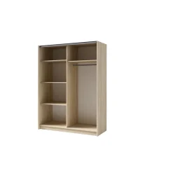Armoire 2 portes coulissantes avec miroir - Collection GOZU - Coloris chene artisan - 150 x 198 x 62 cm
