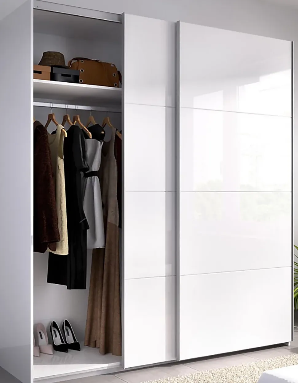 Armoire à portes coulissantes coloris blanc brillant - Longueur 180 x Profondeur 65 x Hauteur 204 cm