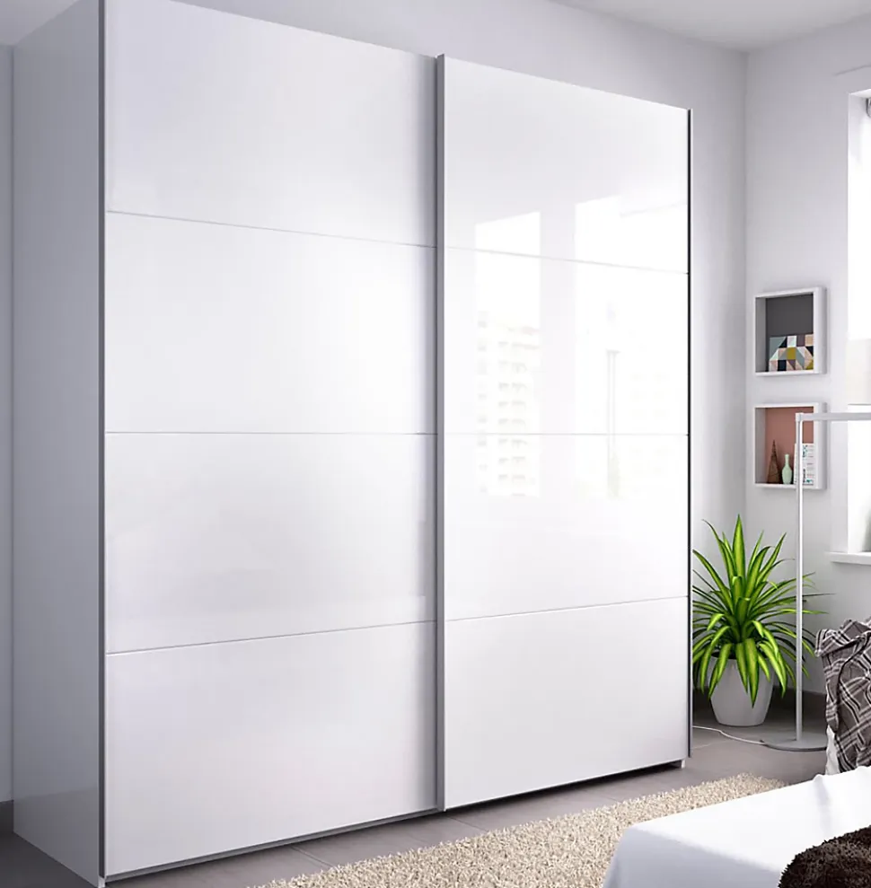 Armoire à portes coulissantes coloris blanc brillant - Longueur 180 x Profondeur 65 x Hauteur 204 cm