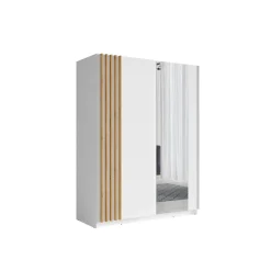Armoire 2 portes coulissantes 200 cm - blanc et chene - Collection VARIA