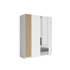 Armoire 2 portes coulissantes 200 cm - blanc et chene - Collection VARIA