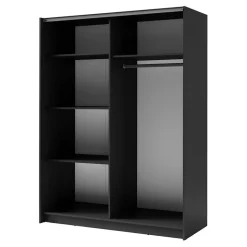 Armoire 2 portes coulissantes - Collection GOZU - Coloris gris graphite - 150 x 198 x 62 cm