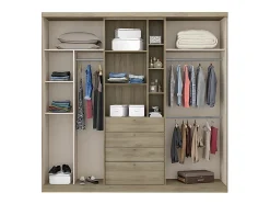 Armoire 2 portes coulissantes - Miroir et tiroirs - L240cm - Coloris : Naturel et ivoire - BODIL II