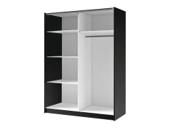 Armoire 2 portes coulissantes - Avec miroir - L150 cm - Noir et naturel - CALELA