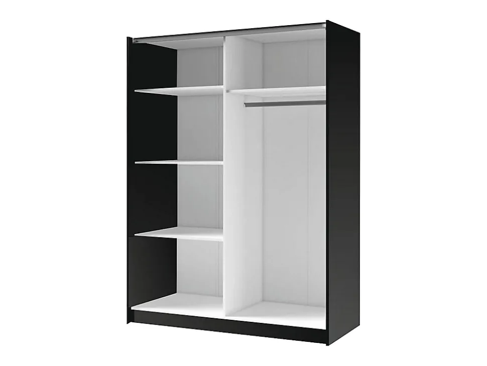 Armoire 2 portes coulissantes - Avec miroir - L150 cm - Noir et naturel - CALELA