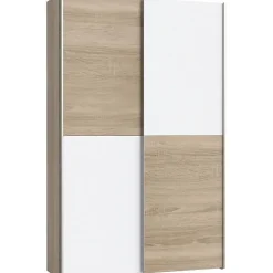 Armoire 2 portes coulissantes OZZULA blanc et chene clair L120 P41,6 H190,5 cm