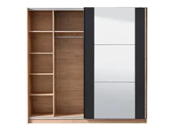 Armoire 2 portes coulissantes PHILADELPHIE - Avec Miroir - L.217cm - Coloris : chêne et noir