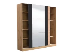 Armoire 2 portes coulissantes PHILADELPHIE - Avec Miroir - L.217cm - Coloris : chêne et noir