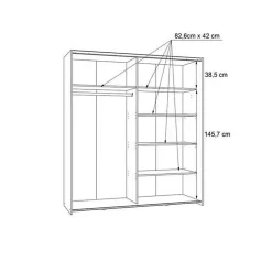 Armoire 2 portes coulissantes 5 tablettes décor bois et miroir - JEIK