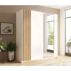 Armoire 2 portes coulissantes 150 cm- blanc et chene - Collection VARIA