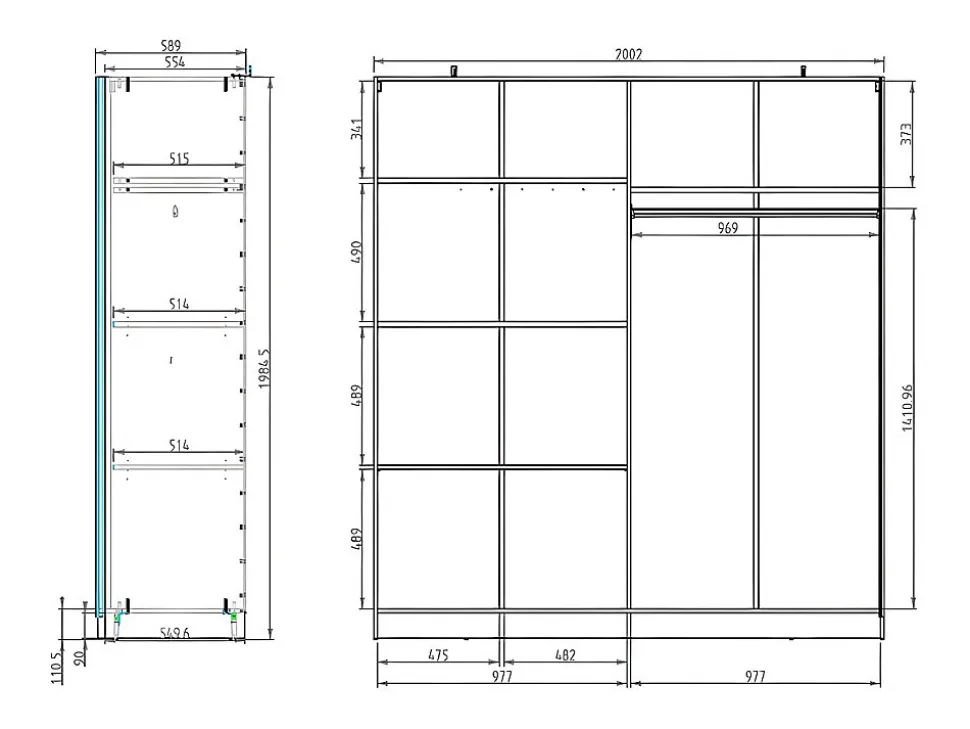 Armoire 2 portes coulissantes - Avec miroir - L200 cm - Blanc et naturel - TINDANIA