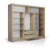 Armoire 3 portes coulissantes - Avec miroir - L250 cm - Coloris : Naturel et blanc - LEOVIA