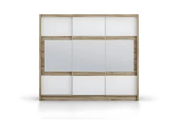 Armoire 3 portes coulissantes - Avec miroir - L250 cm - Coloris : Naturel et blanc - LEOVIA