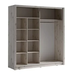 Armoire 2 portes coulissantes 205 cm avec 4 miroirs carrés - chene Wellington - Collection OZZULA