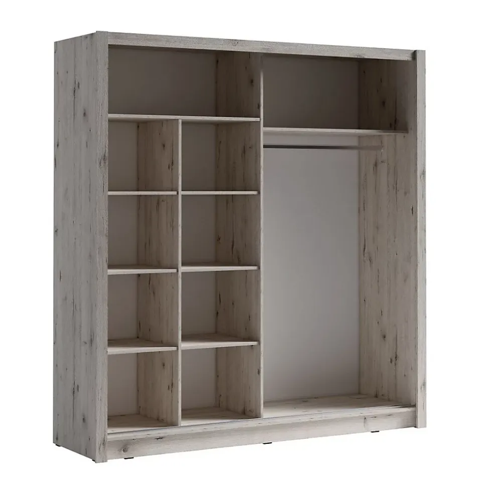 Armoire 2 portes coulissantes 205 cm avec 4 miroirs carrés - chene Wellington - Collection OZZULA