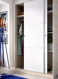 Armoire à portes coulissantes coloris naturel/blanc brillant - Longueur 120 x Profondeur 50 x Hauteur 204 cm