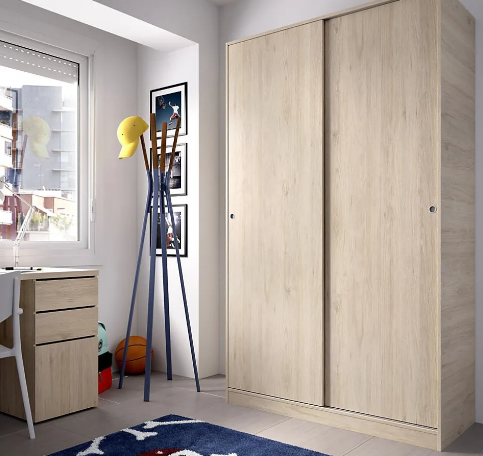 Armoire à portes coulissantes coloris naturel - Longueur 120 x Profondeur 50 x Hauteur 204 cm