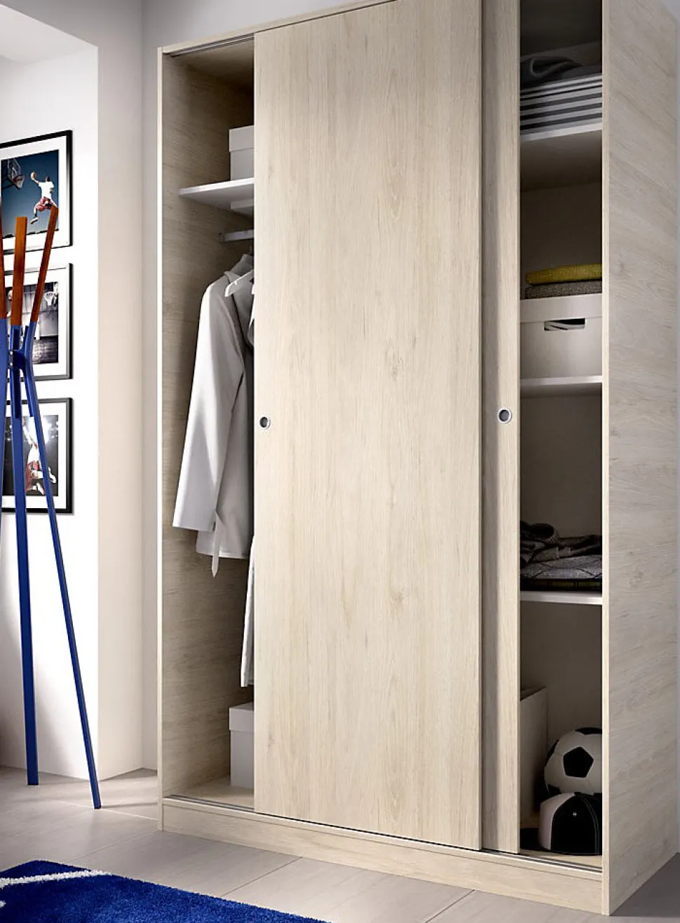 Armoire à portes coulissantes coloris naturel - Longueur 120 x Profondeur 50 x Hauteur 204 cm