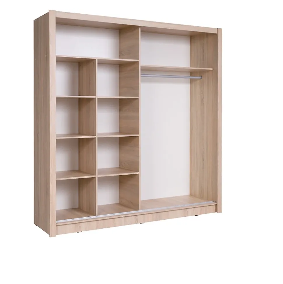 Armoire 2 portes coulissantes avec miroir 155 cm - chene clair - Collection OZZULA